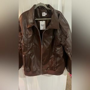 Princess Polly Goldsmith Faux Leather Bomber Jacket Brown sz 14 nwt